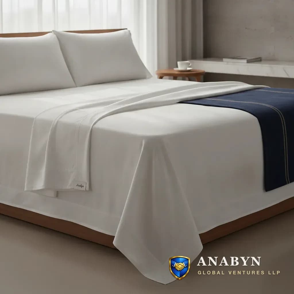Cama de hotel con sábanas blancas de percal